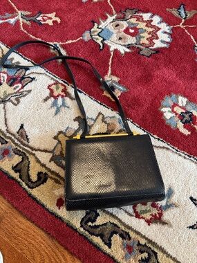 Vintage, Stuart Weitzman Black Crossbody with Gold Plaque